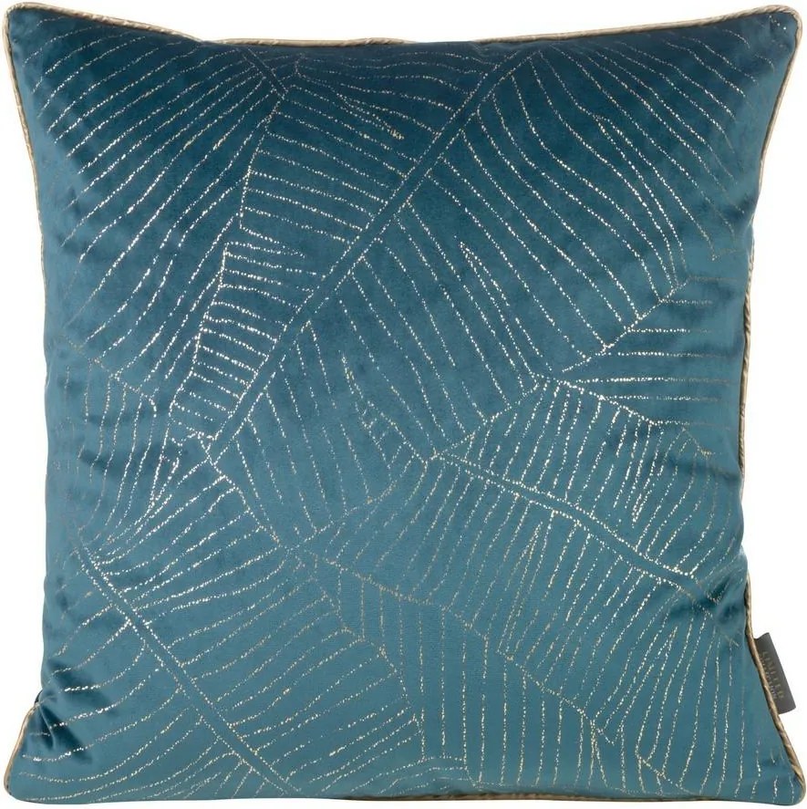 Dekoratív párnahuzat 45x45 sötétkék, arany velúr levélmintás