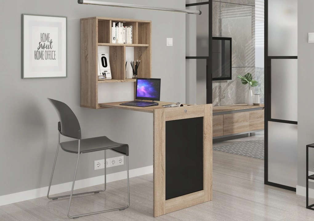 Tilt összecsukható íróasztal akasztós 60 x 90,4 x 144,5 cm sonoma tölgy/fekete matt