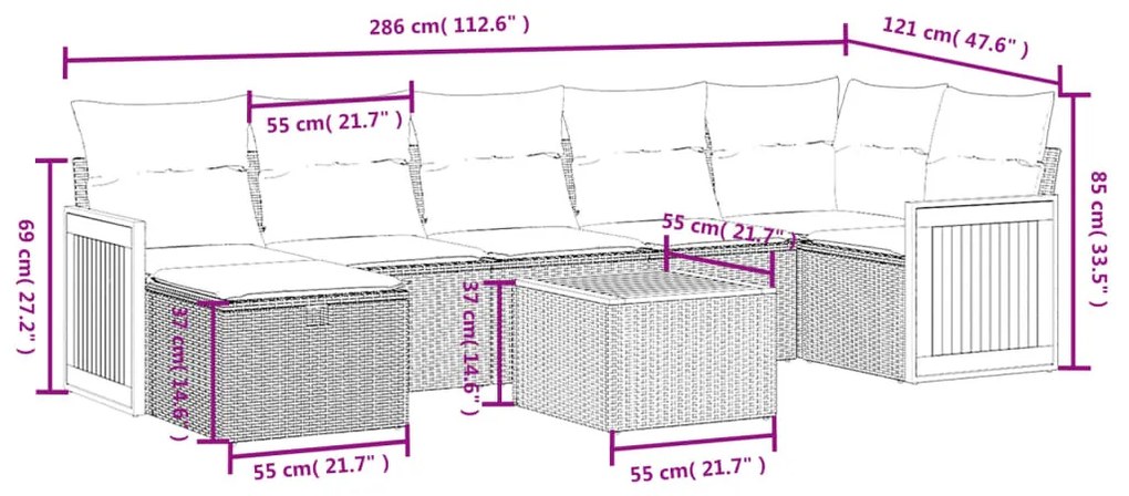 8 részes szürke polyrattan kerti ülőgarnitúra párnákkal