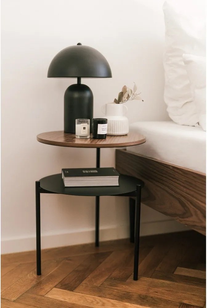 Fekete-sötét natúr színű éjjeliszekrény diófa dekoros asztallappal Tu – noo.ma