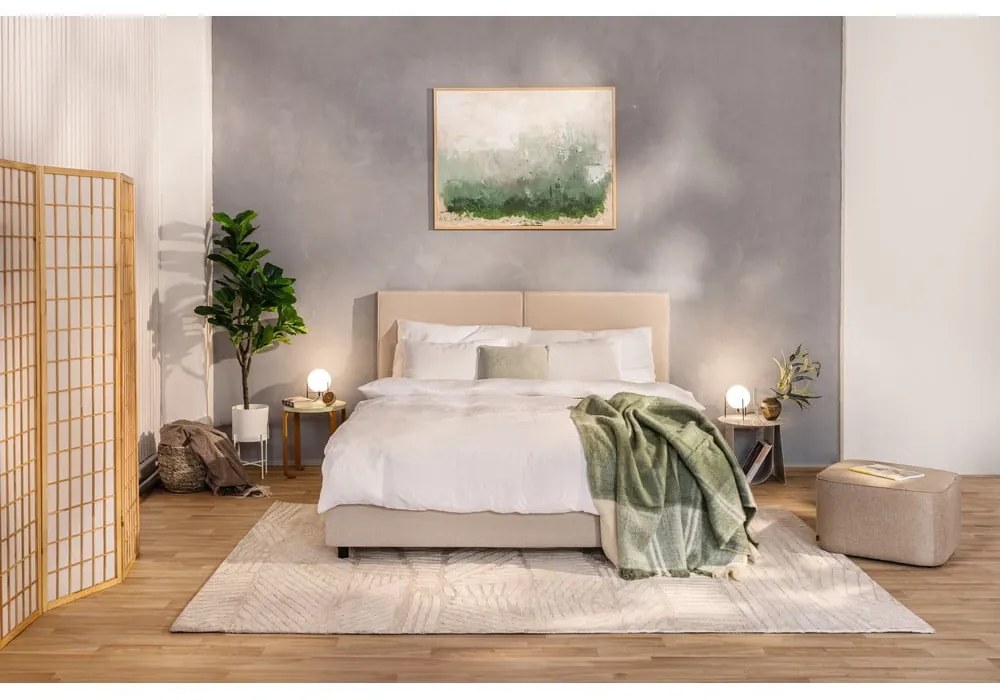 Bézs színű, kárpitozott franciaágy tárolóhelyiséggel, matraccal/ráccsal 180x200 cm Myra Bold - Bonami Selection