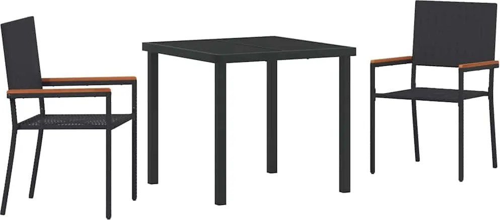 vidaXL Kert étkező szett párnával 3 pcs Fekete polirattan