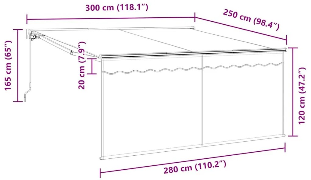 Behúzható napellenző Kék és fehér 300 x 250 cm szövet