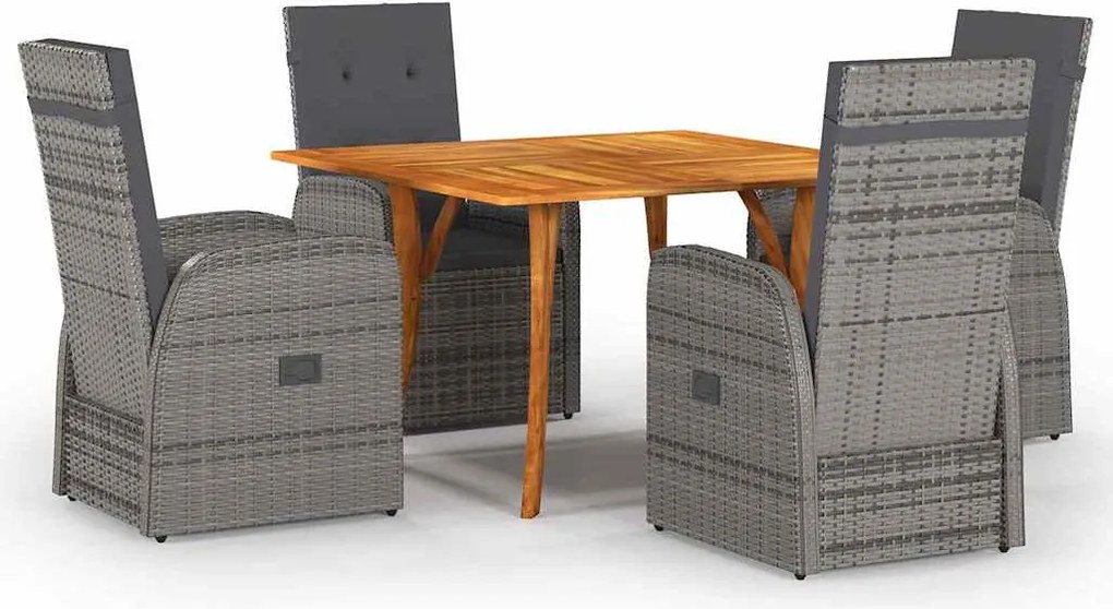 vidaXL Kert étkező szett 5 pcs Szürke polirattan