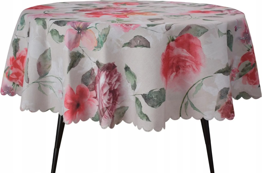 Abrosz Foltálló Kerek 120 CM Bézs Virágok Különböző Abrosz Asztalra Kerek