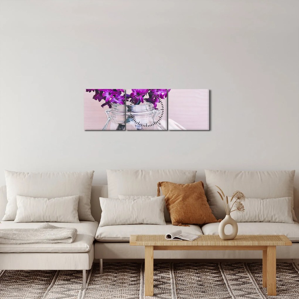 Lila virágok képe (órával) (90x30 cm)