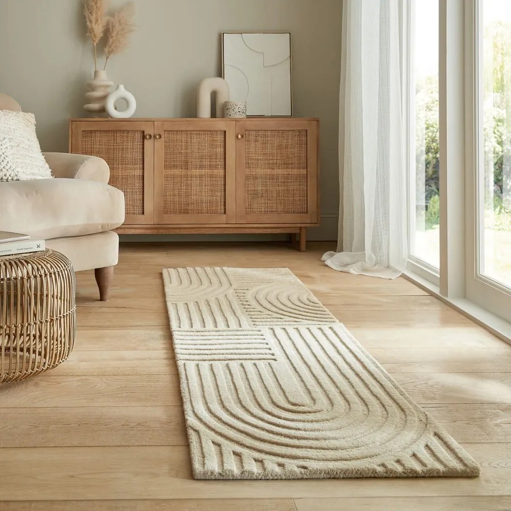 Bézs gyapjú futószőnyeg 60x230 cm Zen Garden - Flair Rugs