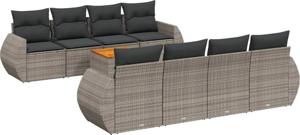 vidaXL 9 részes szürke polyrattan kerti ülőgarnitúra párnákkal