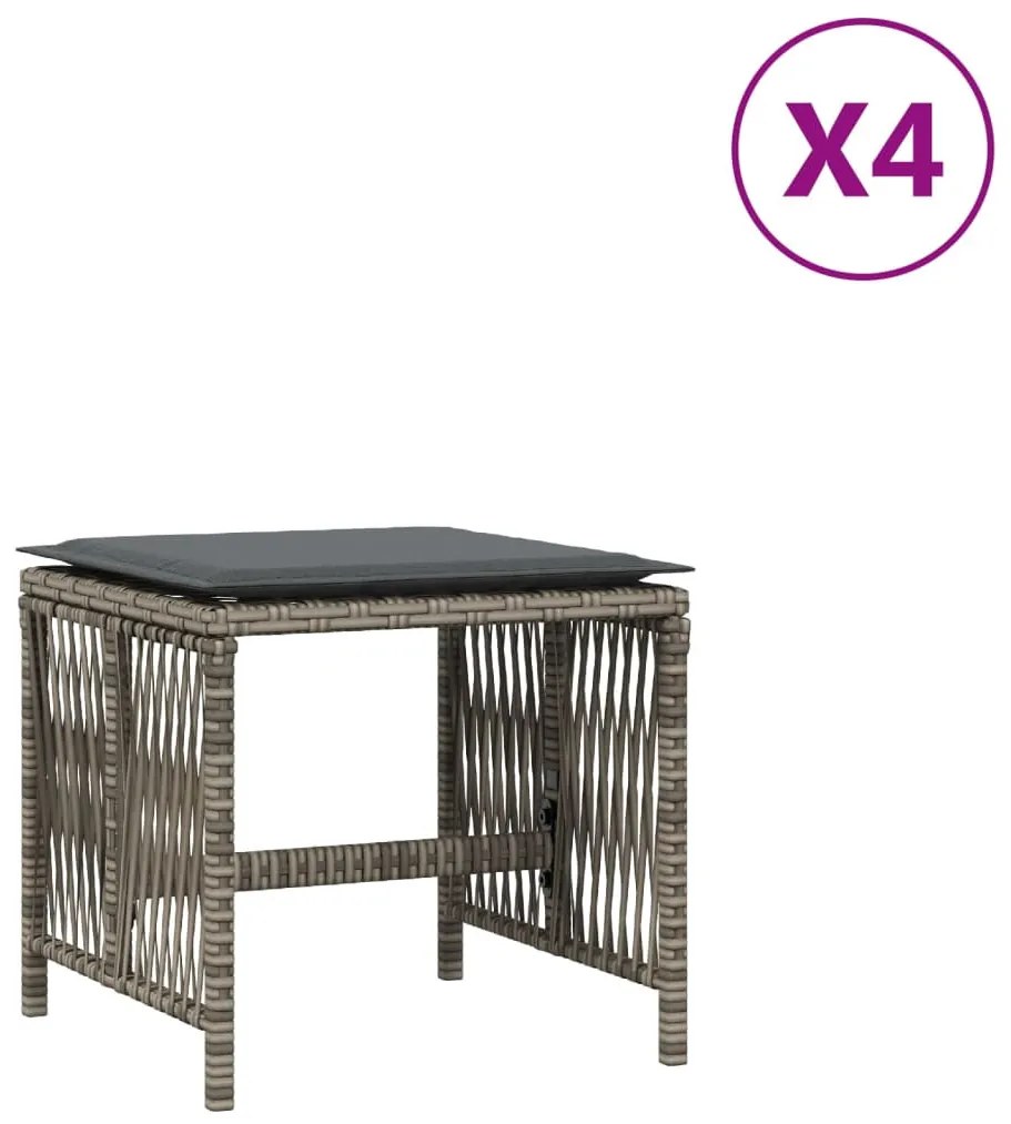 4 db szürke polyrattan kerti szék párnával 41 x 41 x 36 cm