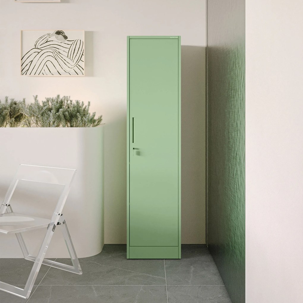Keskeny fém irodai iratszekrény, pasztellzöld, 450x1850x400 mm: ALEX Fresh Style