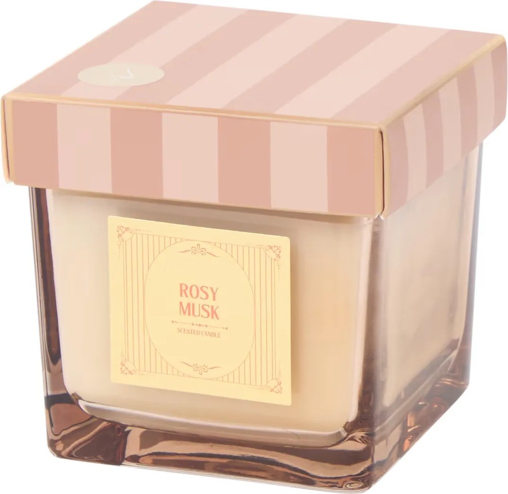 Illatgyertya 8x8x8cm Rózsaszín Rosy Musk