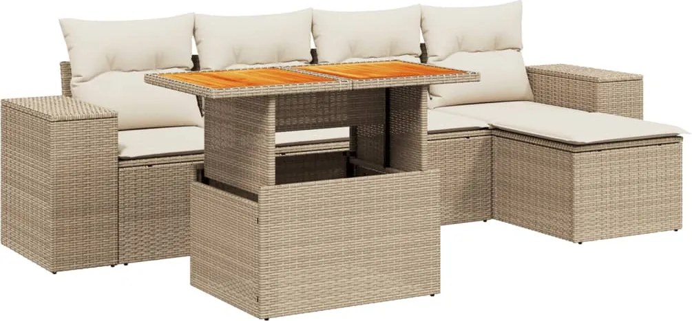 vidaXL 6 részes bézs polyrattan kerti ülőgarnitúra párnával