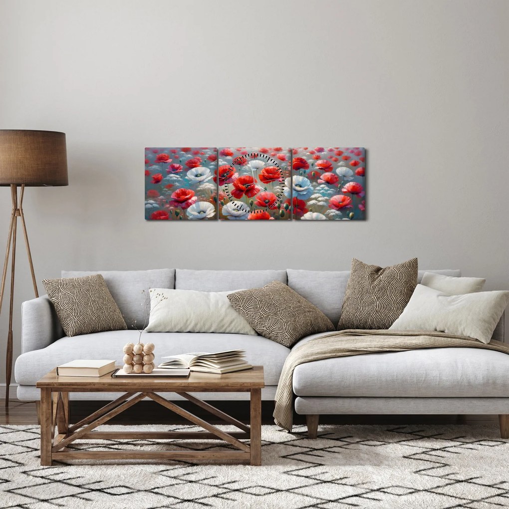 Kép - Pipacsmező (órával) (90x30 cm)