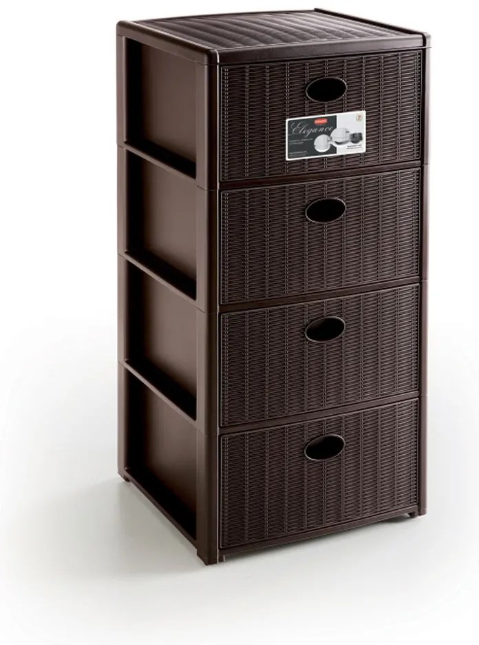 STEFANPLAST Műanyag tároló polc Elegance, 4 fiókos, barna