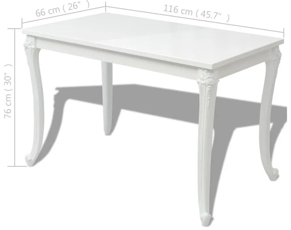 Fehér magasfényű étkezőasztal 116 x 66 x 76 cm