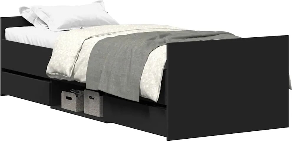vidaXL fekete ágykeret fej- és lábtámlával 90 x 190 cm