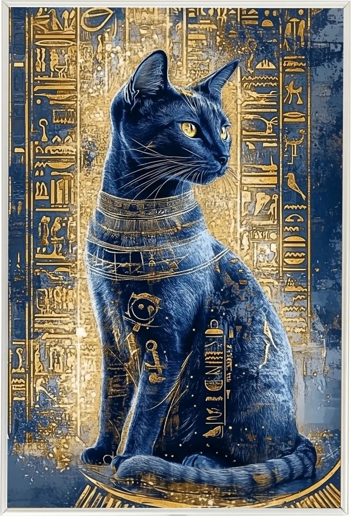 Poszter Alumínium Keret Egyiptom Hieroglifák Istennő Bastet Macska Ankh 40x60