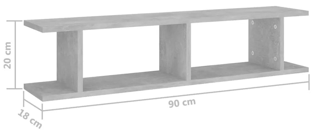 2 db betonszürke forgácslap fali polc 90 x 18 x 20 cm