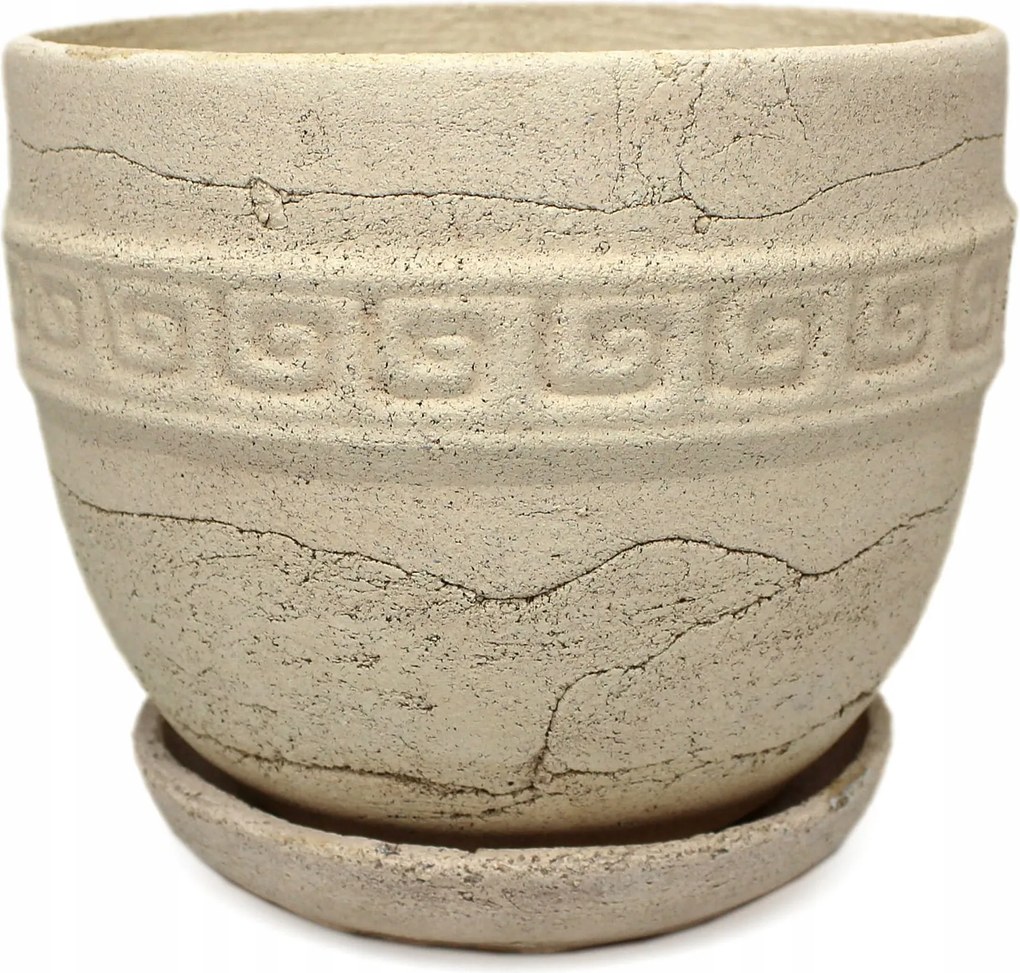 Samott kaspó 13,5 kerámia bézs görög mintás