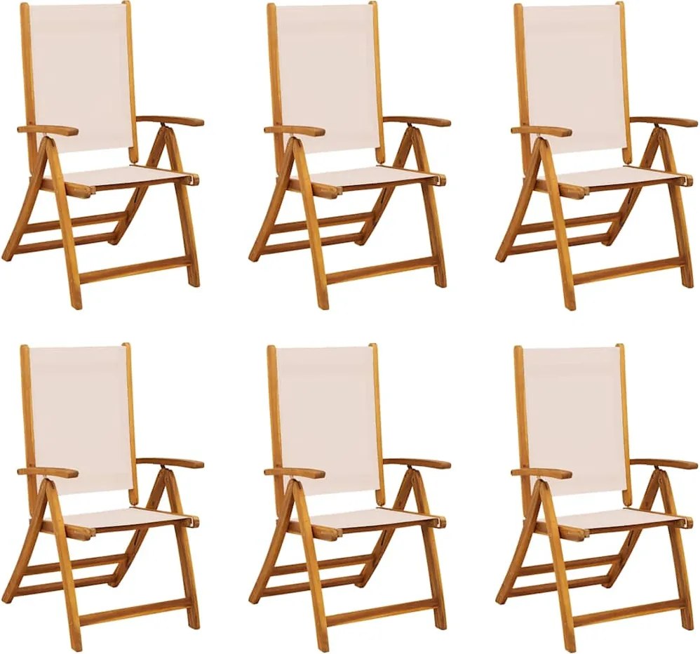 vidaXL 6 db tömör akácfa és textilén összecsukható kerti szék