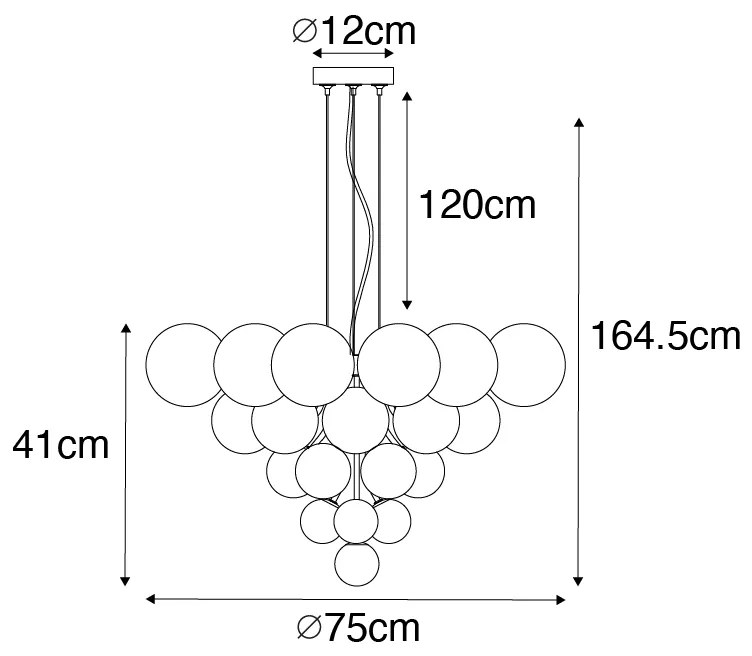 Függőlámpa fekete füstös és tiszta üveggel 13 lámpás - Bonnie