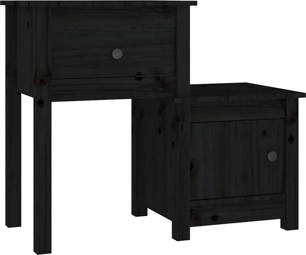 vidaXL 2 darab fekete tömör fenyőfa éjjeliszekrény 79,5 x 38 x 65,5 cm