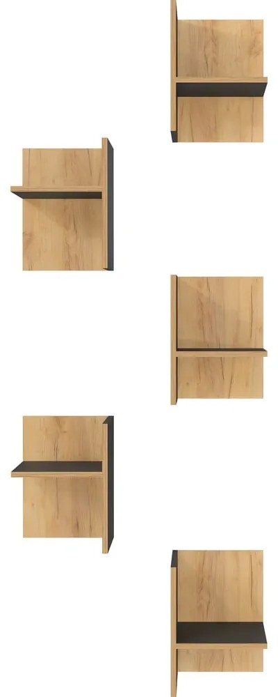 Antracitszürke-natúr színű kiegészítő polc szett tölgyfa dekorral, 5 db-os Podium – Germania