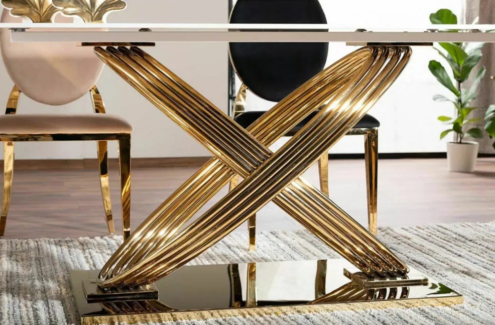 Hermes kerámia étkezőasztal fehér/arany 160x90 cm