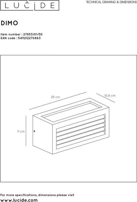 LUCIDE 27853-01-30 DIMO Modern Kültéri Fali Lámpa E27 IP54