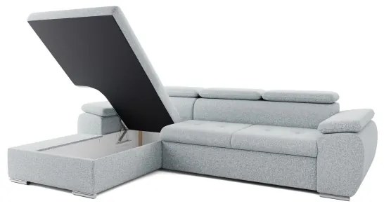 Ággyá nyitható L-alakú sarok ülőgarnitúra tárolóval PADUA szürke balos