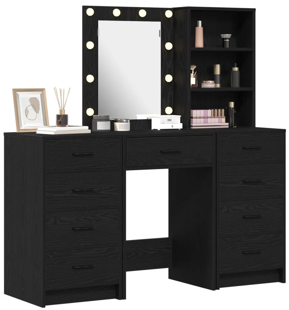 vidaXL Öltözködőasztal fiókkal 3 pcs Fekete 40 x 41 x 135 cm Faanyag