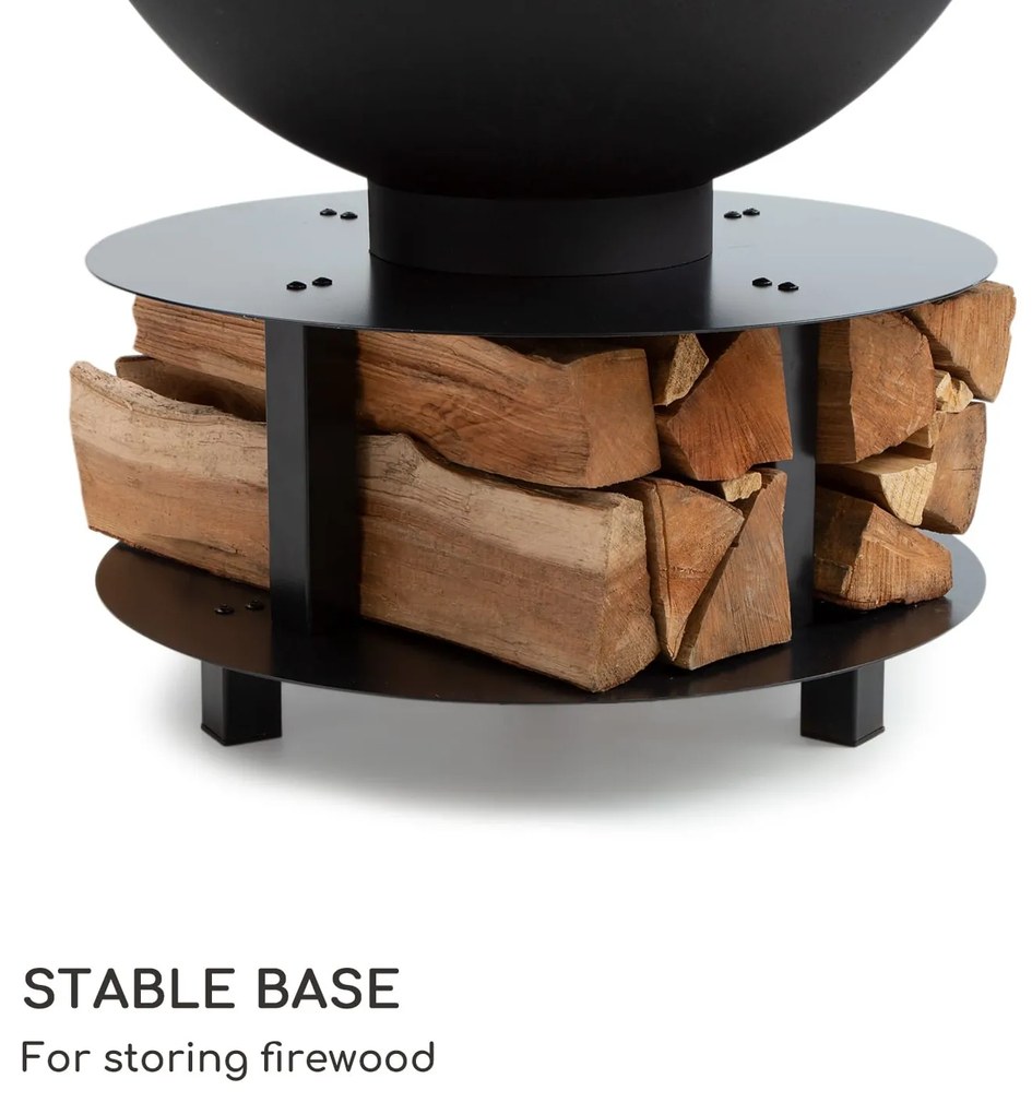 Blumfeldt Savage 2.0, kerek tűzrakóhely grillel, Ø 60 cm, stabil talpazat, hely fa részére
