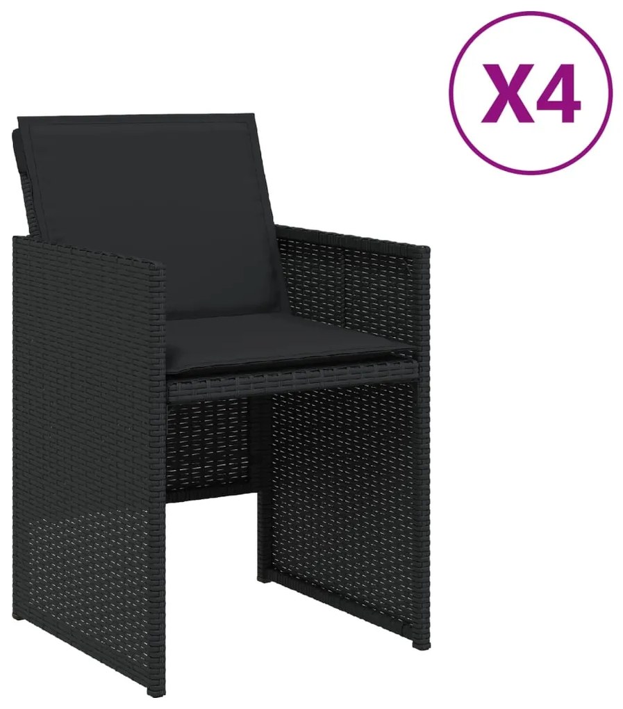 vidaXL 4 db fekete polyrattan kerti szék párnával