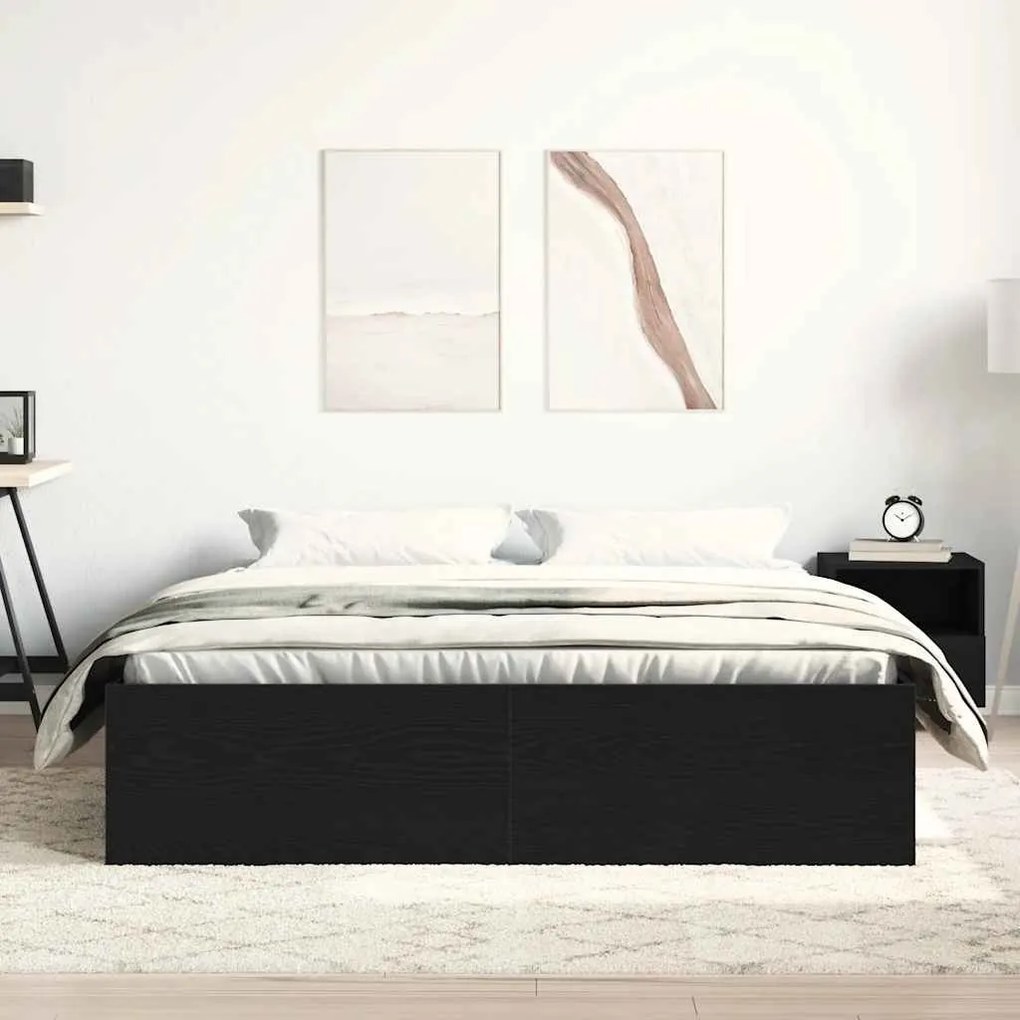 fekete tölgy színű szerelt fa ágykeret matrac nélkül 150x200 cm