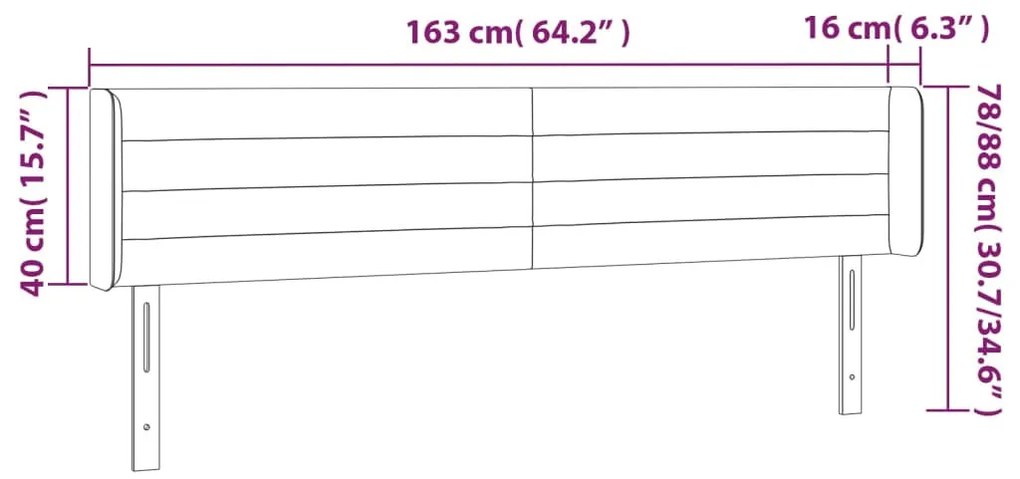 sötétbarna szövet LED-es fejtámla 163 x 16 x 78/88 cm