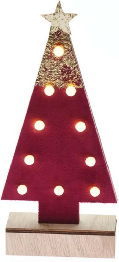 Aca Lighting fa dekorációs piros fa aranyozott véggel, 10 Mini LED-del