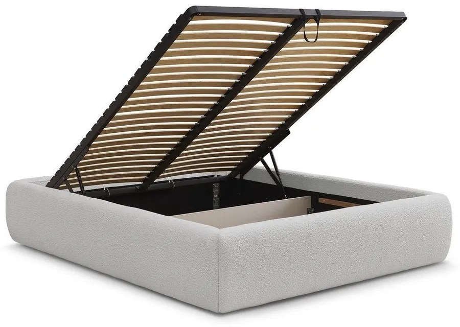 Világosszürke kárpitozott ágyneműtartós franciaágy ágyráccsal, ágytámla nélkül 180x200 cm Inera – Bobochic Paris