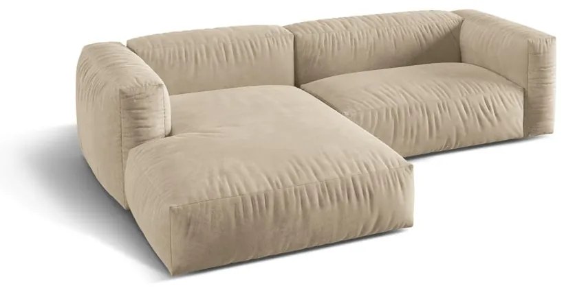 Bézs bársony moduláris sarokkanapé (bal oldali-heverő résszel) Martina – Micadoni