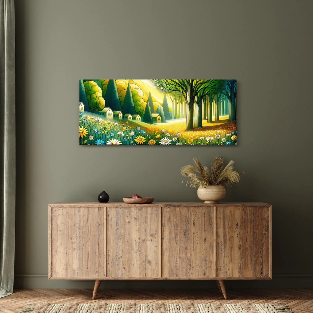 Kép - Falu sárga-zöld színekben (120x50 cm)