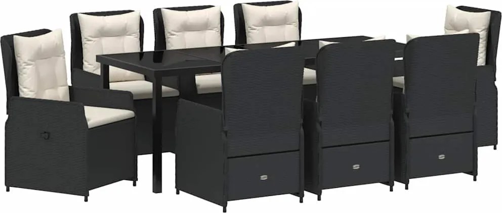 vidaXL Kert étkező szett 9 pcs Fekete polirattan
