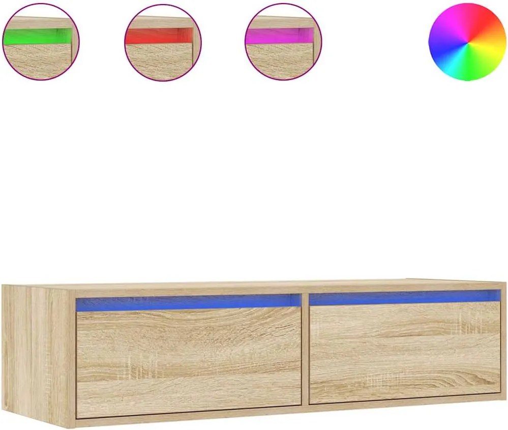 vidaXL TV szekrény LED világítással sonoma tölgy 100X35,5x25 cm