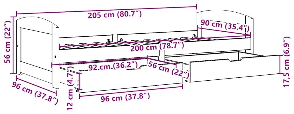 Napozóágy 2 fiókkal matrac nélkül IRUN Fekete 90x200 cm