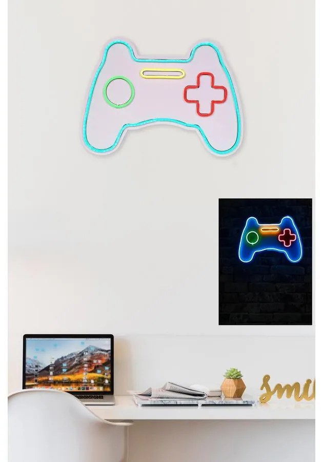 Műanyag LED-es fali dekoráció, Play Station Gaming Controller - Blue
