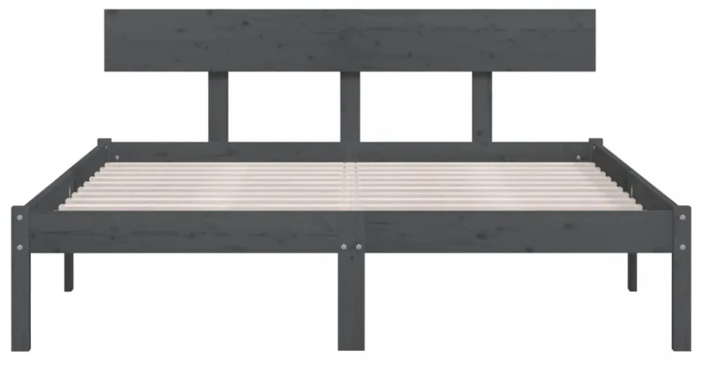 King Size szürke tömör fenyőfa ágykeret 150 x 200 cm