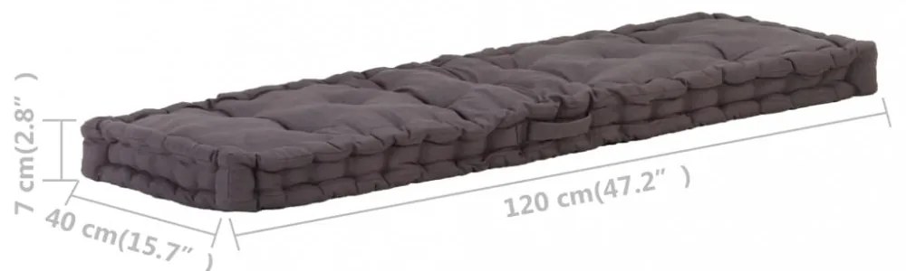 antracitszürke pamut raklappadló-párna 120 x 40 x 7 cm