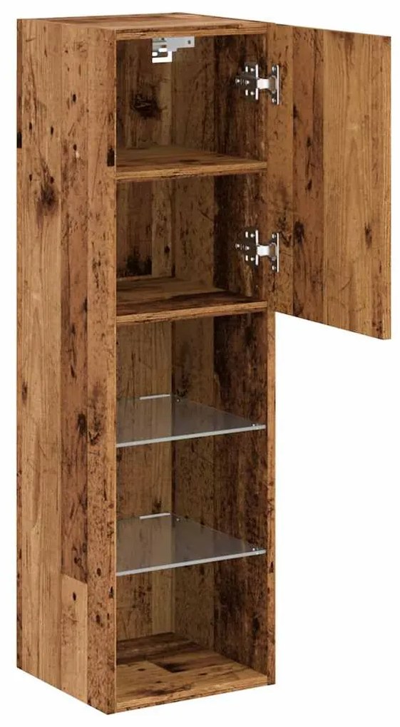 2 db antik fa színű TV-szekrény LED-lámpákkal 30,5x30x102 cm