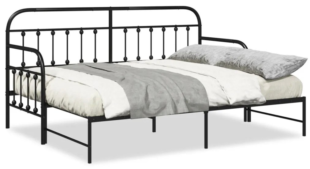 Nappali ágykeret fejtámlával Fekete 80 x 200 cm Acél