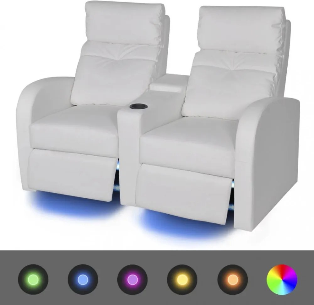 Led 2 személyes műbőr dönthető támlájú fotel fehér