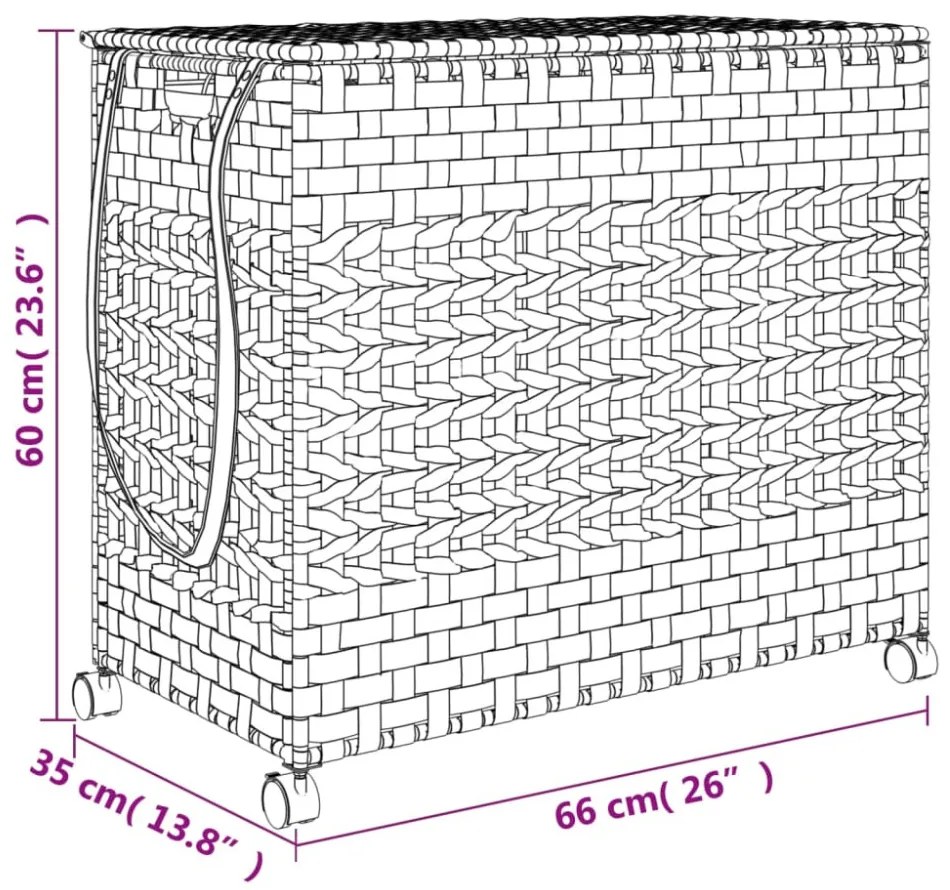 fehér rattan szennyeskosár kerekekkel 66x35x60 cm