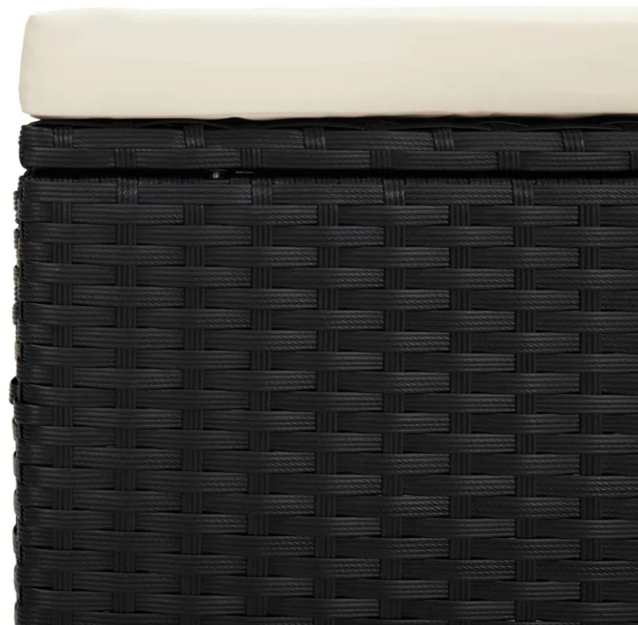 fekete polyrattan zsámoly párnával 40 x 30 x 40 cm